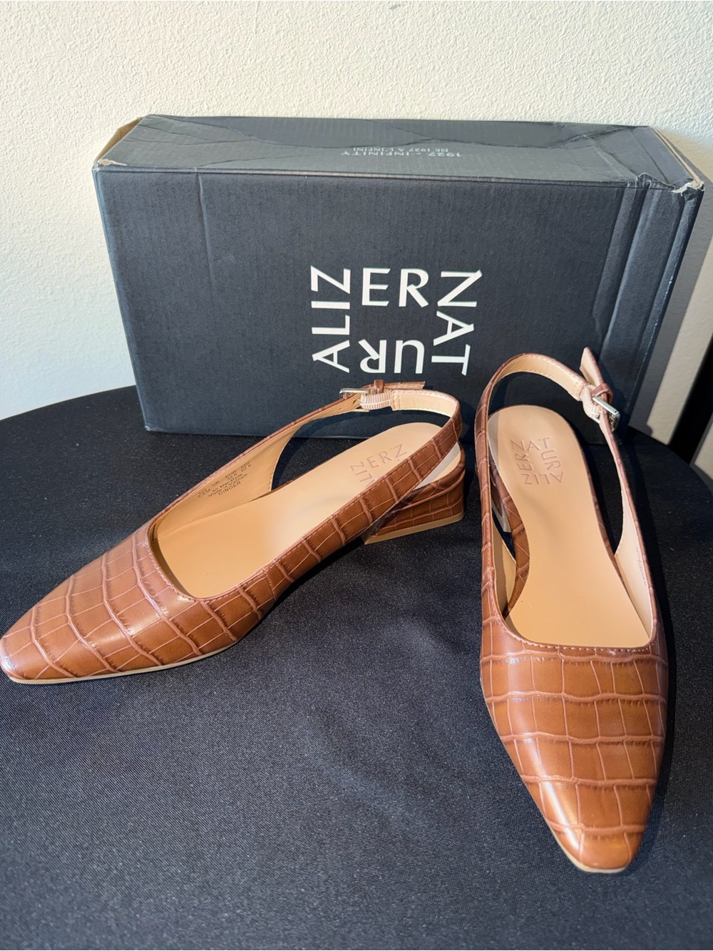 Naturalizer Croc-Embossed Slingback block heel flats